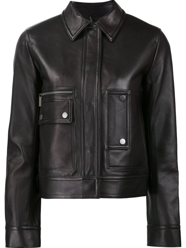 Helmut Lang Pocketed Cropped Jacket, Women's, Size: Medium, Black, Leather/cotton/cupro