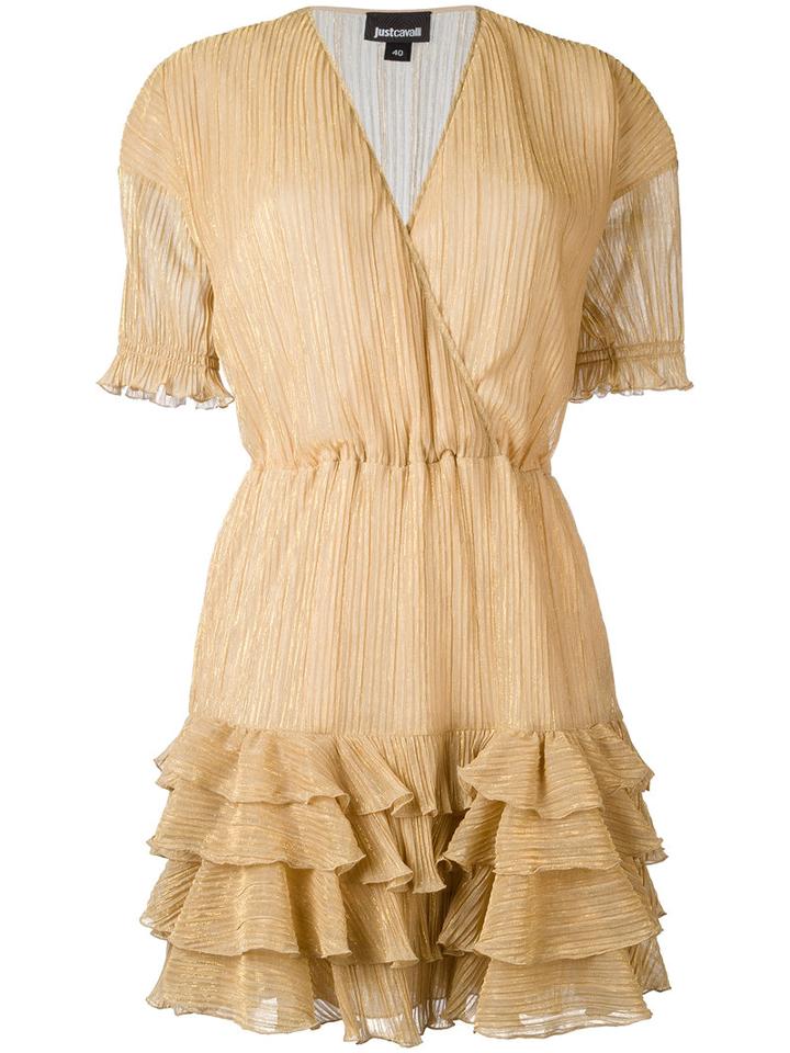 Just Cavalli Metallic (grey) Ruffled Hem Dress, Women's, Size: 42, Polyester/metallic Fibre/viscose