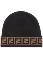 Fendi Ff Motif Trim Beanie Hats - Black