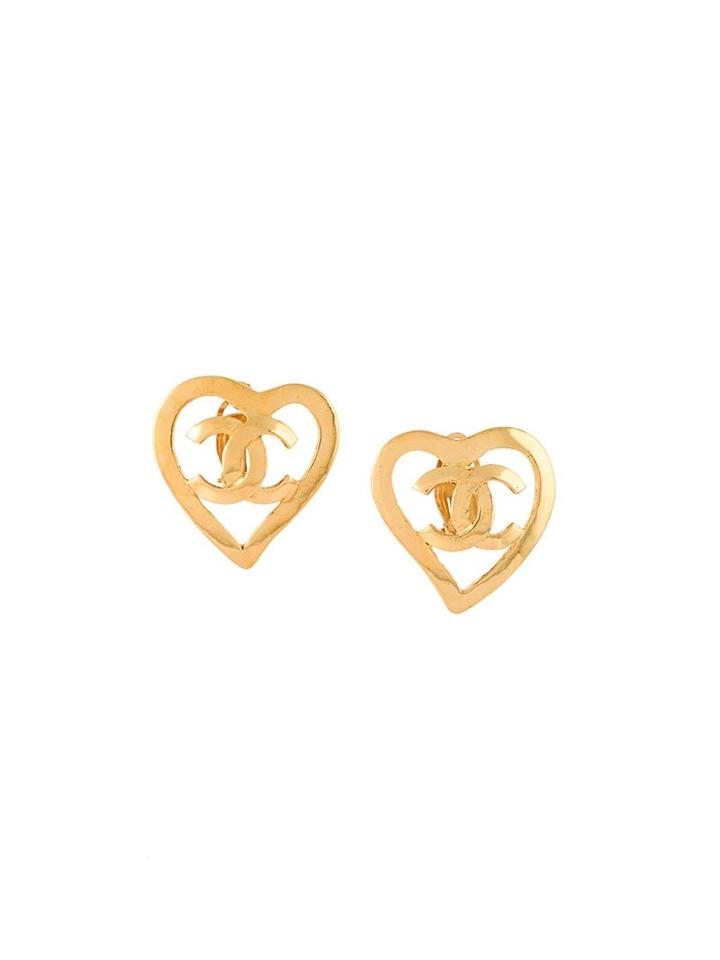Chanel Vintage Heart Logo Clip-on Earrings, Women's, Metallic