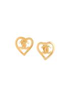 Chanel Vintage Heart Logo Clip-on Earrings, Women's, Metallic