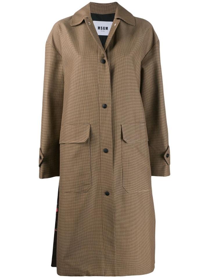 Msgm Houndstooth Single-breasted Coat - Brown