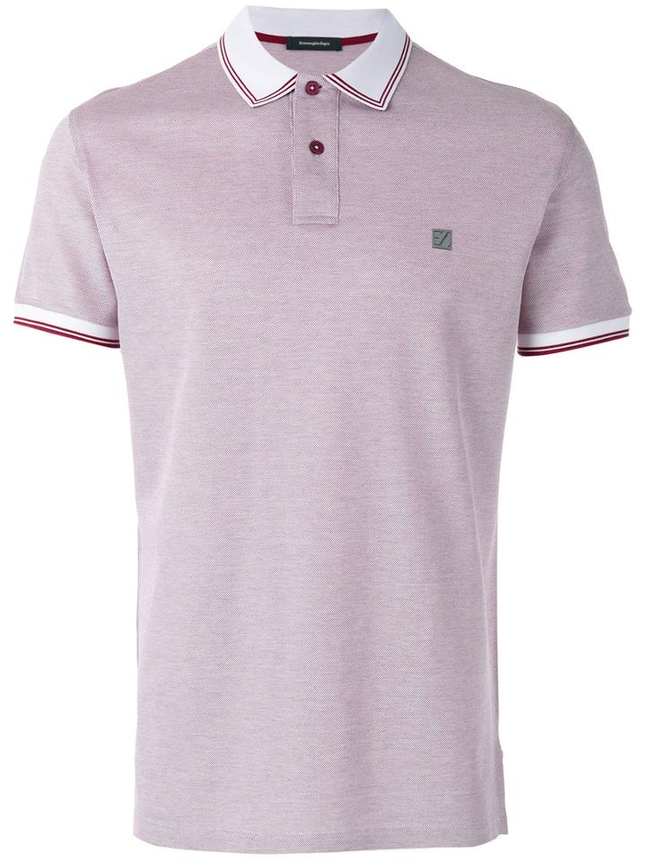 Ermenegildo Zegna Contrast Collar Polo Shirt, Men's, Size: 46, Red, Cotton