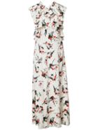 Marni Printed Ruffle Dress, Women's, Size: 38, White, Silk