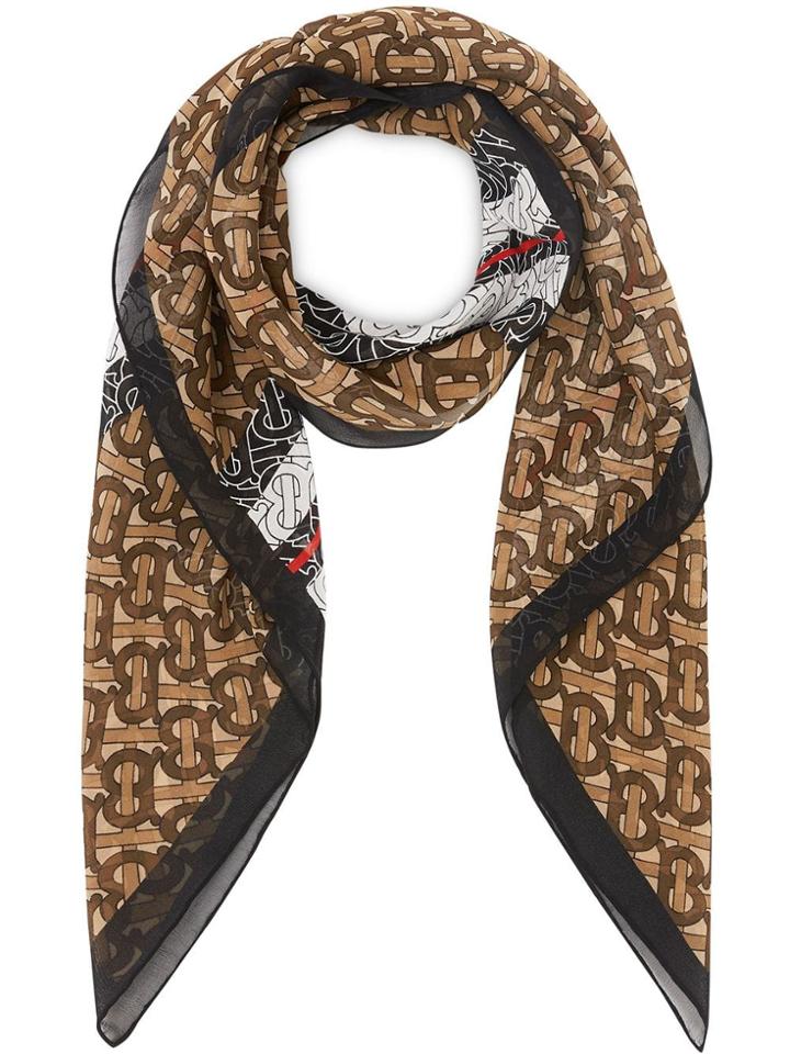 Burberry Monogram Stripe Silk Square Scarf - Brown