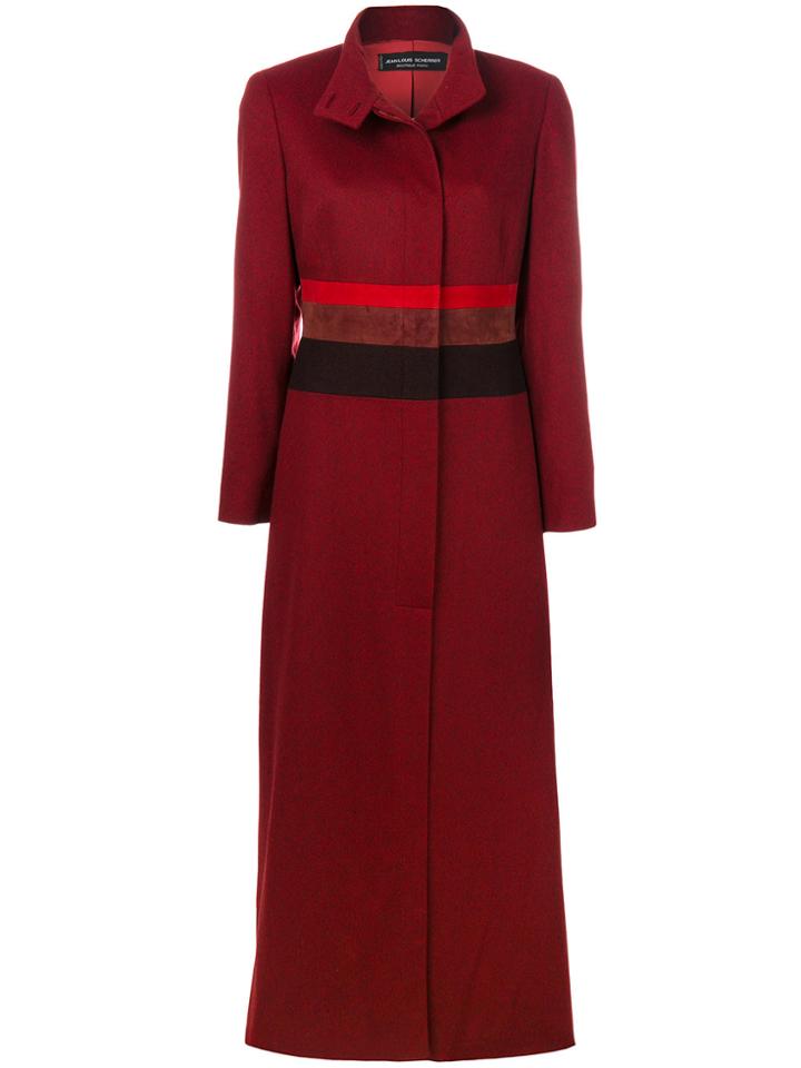 Jean Louis Scherrer Vintage Striped Detail Military Coat - Red