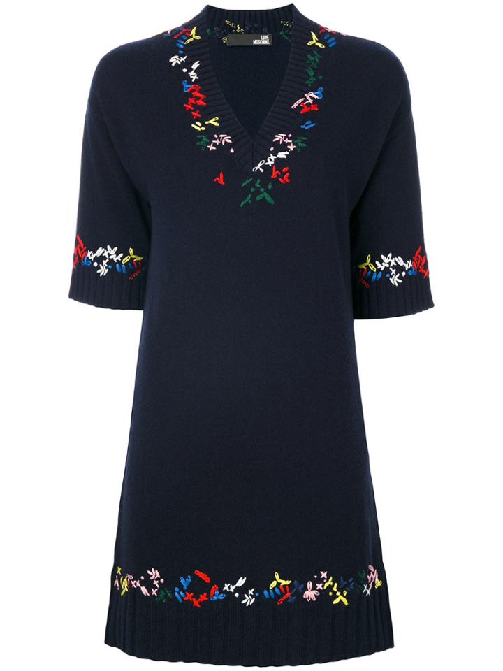 Love Moschino Embroidered Flared Dress - Blue