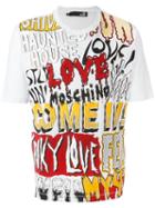 Love Moschino Logo Multi Print T-shirt, Men's, Size: Large, White, Cotton