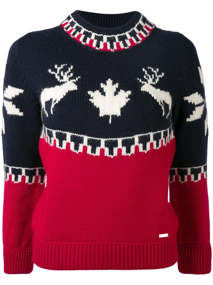 Dsquared2 - Fairisle Raindeer Intarsia Sweater - Women - Polyamide/wool/alpaca - S, Blue, Polyamide/wool/alpaca