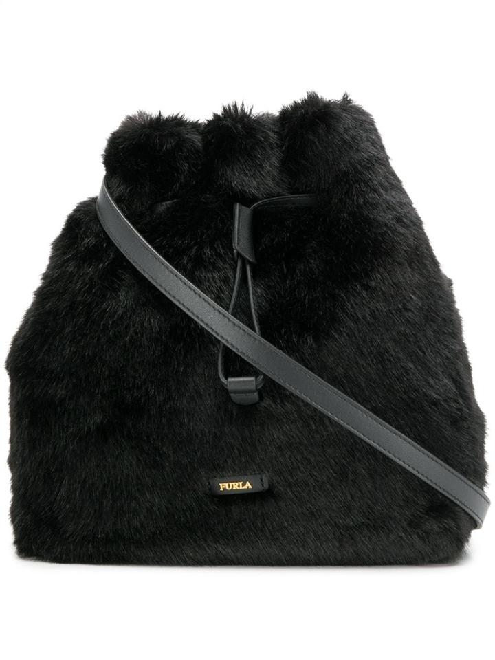 Furla Stacy Faux Fur Bucket Bag - Black