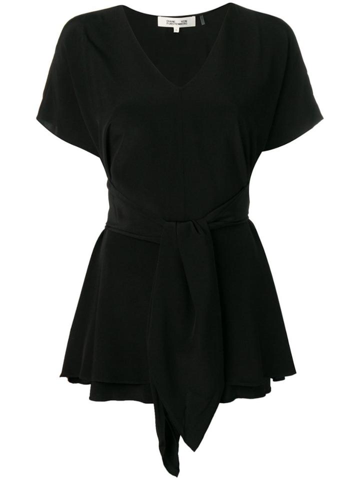 Dvf Diane Von Furstenberg Tied Short Sleeved Blouse - Black