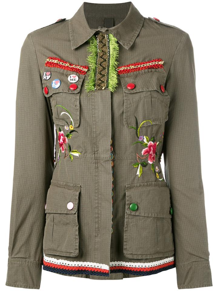 History Repeats Embellished Military Jacket, Women's, Size: 42, Green, Cotton