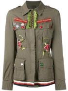 History Repeats Embellished Military Jacket, Women's, Size: 42, Green, Cotton