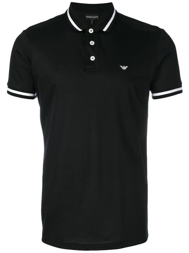 Emporio Armani - Stripe Detail Polo Shirt - Men - Cotton/lyocell - M, Black, Cotton/lyocell