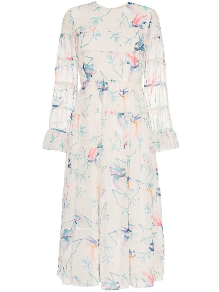Borgo De Nor Viola Bird Printed Flared Cuff Dress - White