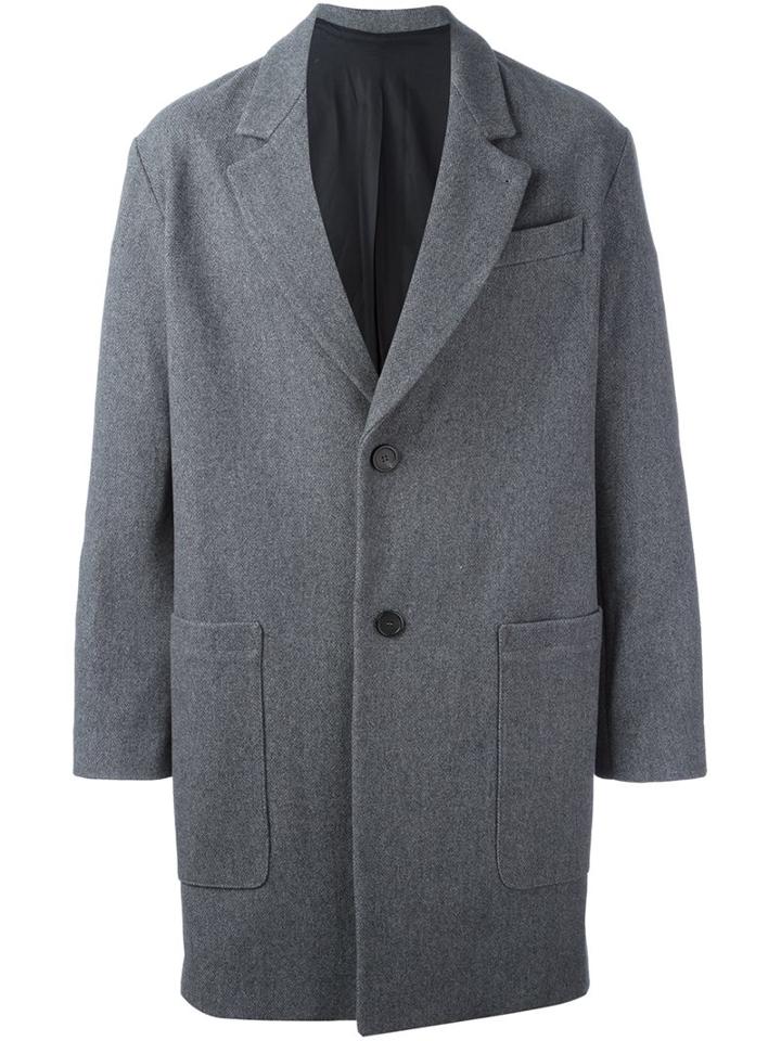 Ami Alexandre Mattiussi Patch Pockets Boxy Coat, Men's, Size: 50, Grey, Wool/polyamide/cotton/acetate