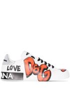 Dolce & Gabbana Portofino Graffiti Logo-print Low Top Sneakers - White
