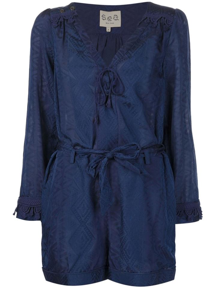 Sea V-neck Playsuit - Blue