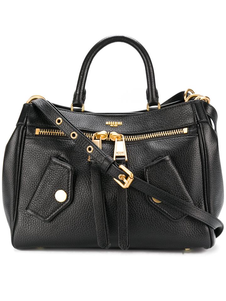 Moschino Logo Embossed Shoulder Bag - Black