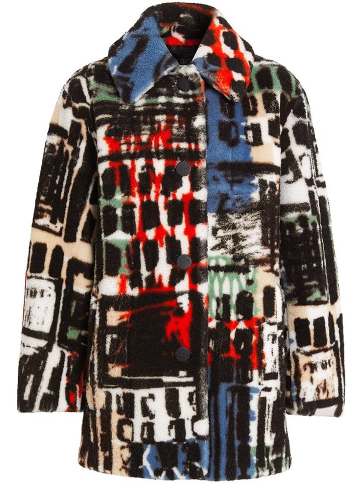 Burberry Graffiti Print Shearling Oversized Jacket - Blue