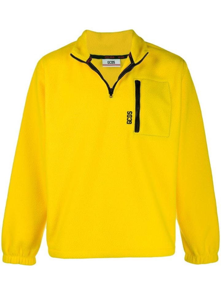 Gcds Half Zip Fleece Sweatshirt - Yellow