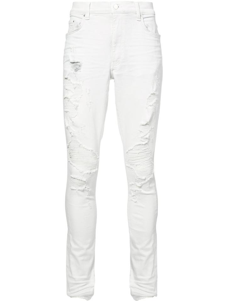 Amiri Distressed Skinny Jeans, Men's, Size: 30, White, Cotton/spandex/elastane