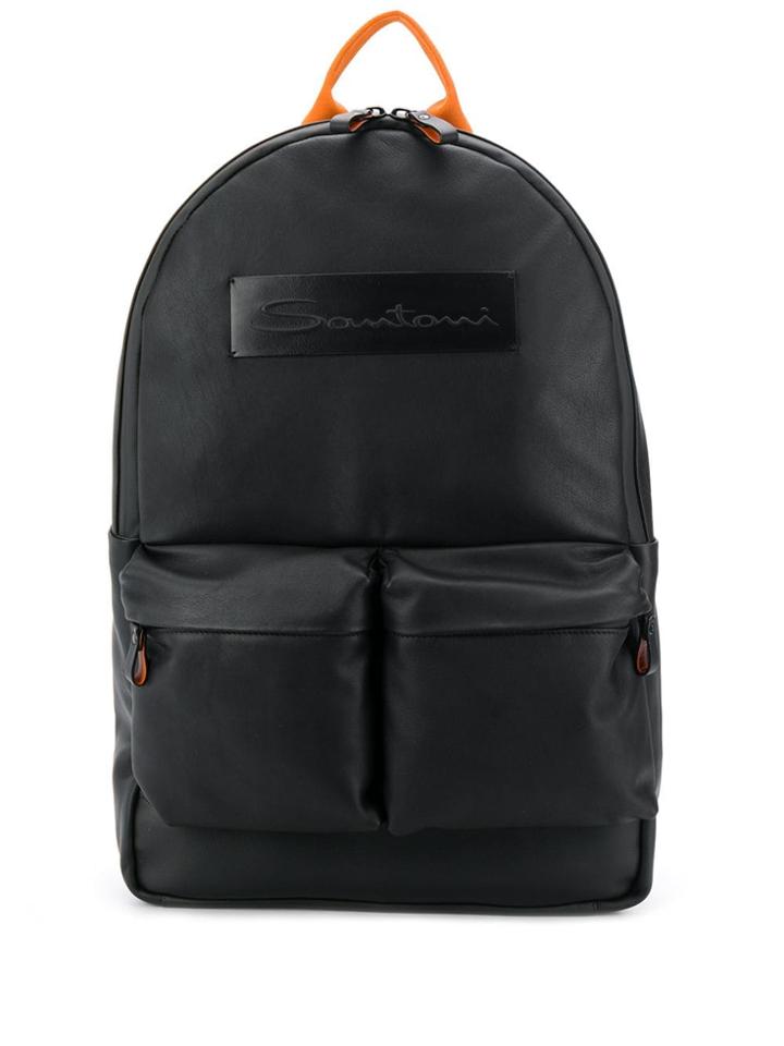 Santoni Embossed Logo Backpack - Black