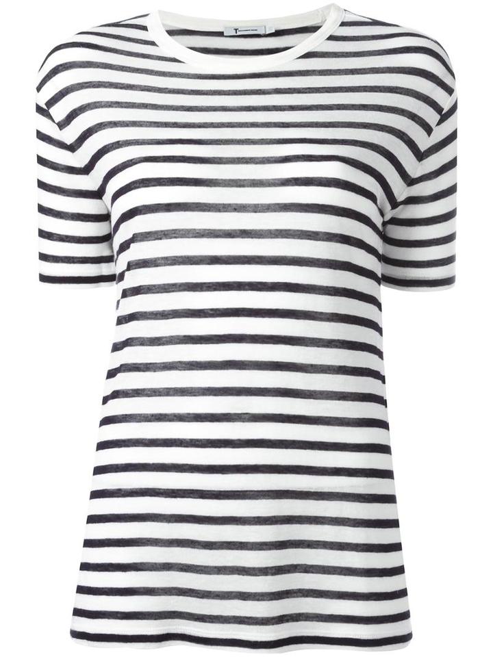 T By Alexander Wang - Striped T-shirt - Women - Linen/flax/rayon - S, Blue, Linen/flax/rayon