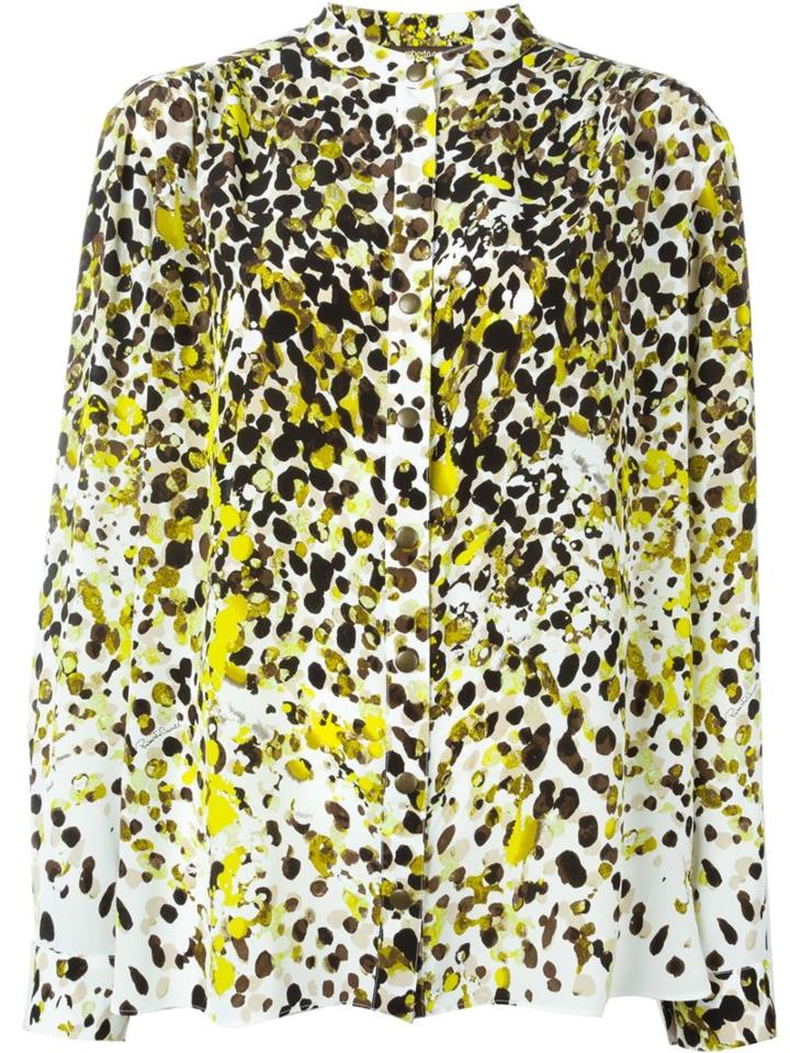 Roberto Cavalli Printed Band Collar Blouse, Women's, Size: 42, White, Silk