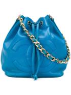 Chanel Vintage Logo Drawstring Tote - Blue