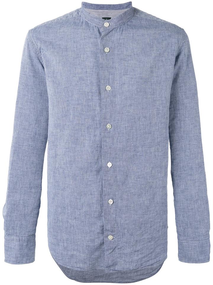 Eleventy - Mandarin Neck Shirt - Men - Cotton/linen/flax - 41, Blue, Cotton/linen/flax