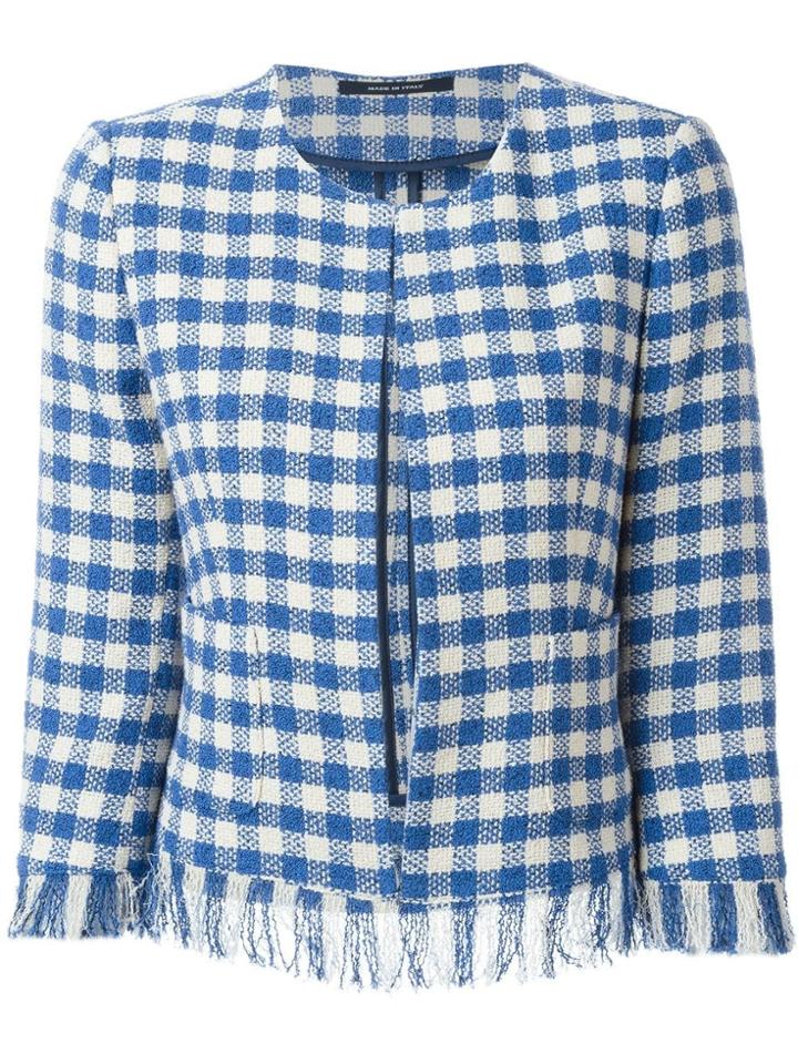 Tagliatore Frayed Check Jacket - Blue