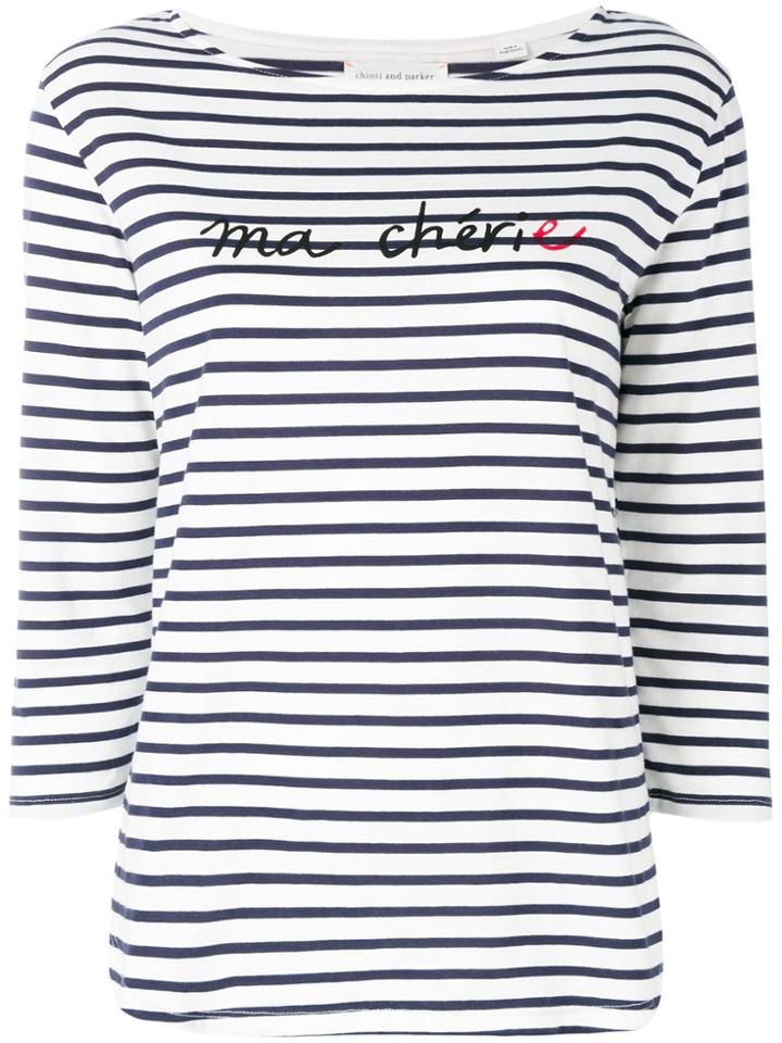 Chinti & Parker Striped Slogan Top - White