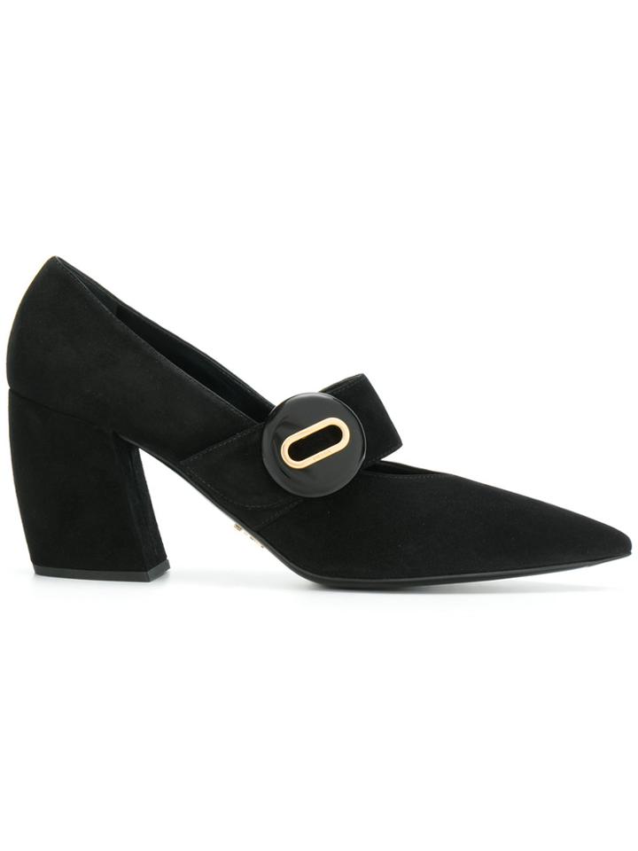 Prada Buttoned Mary Jane Pumps - Black