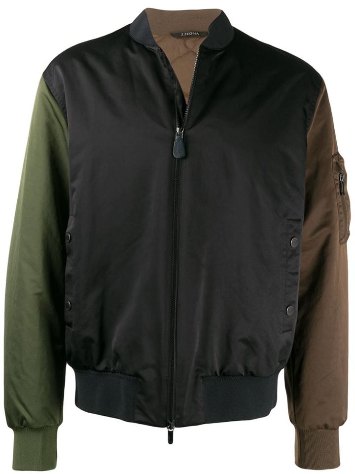 Z Zegna Colour Block Bomber Jacket - Green
