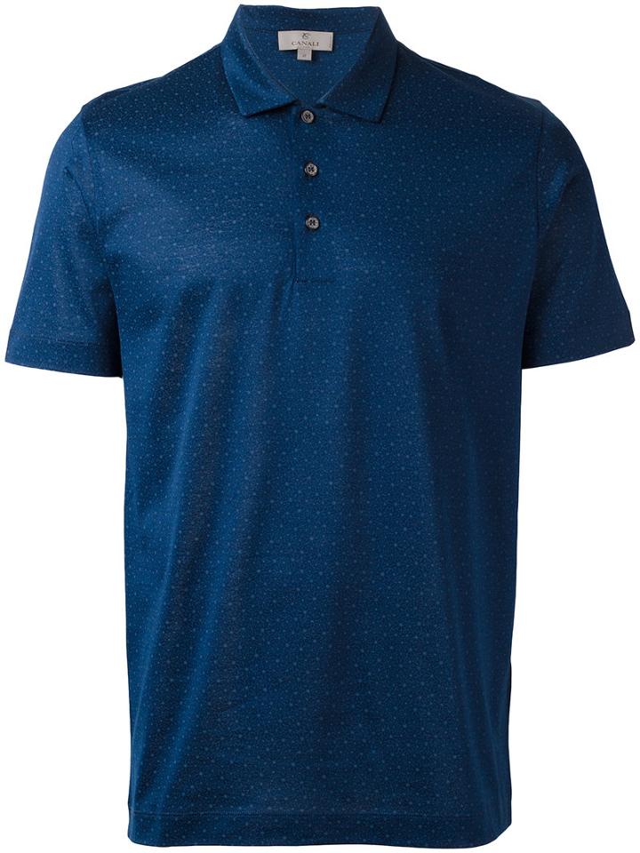 Canali Floral Print Polo Shirt, Men's, Size: 54, Blue, Cotton