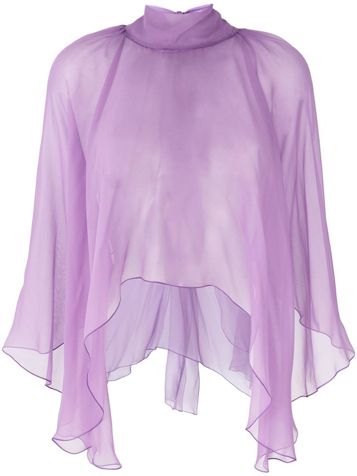 Alberta Ferretti Cropped Ruffle Blouse - Pink & Purple
