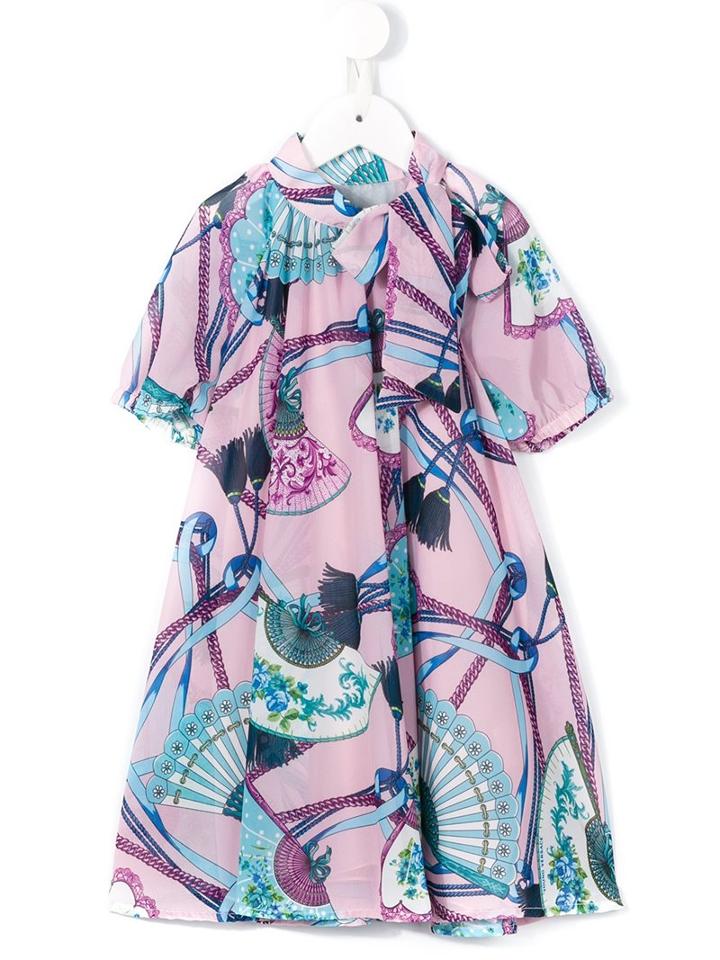 Young Versace Fan Print Dress, Girl's, Size: 6 Yrs, Pink/purple