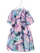 Young Versace Fan Print Dress, Girl's, Size: 6 Yrs, Pink/purple