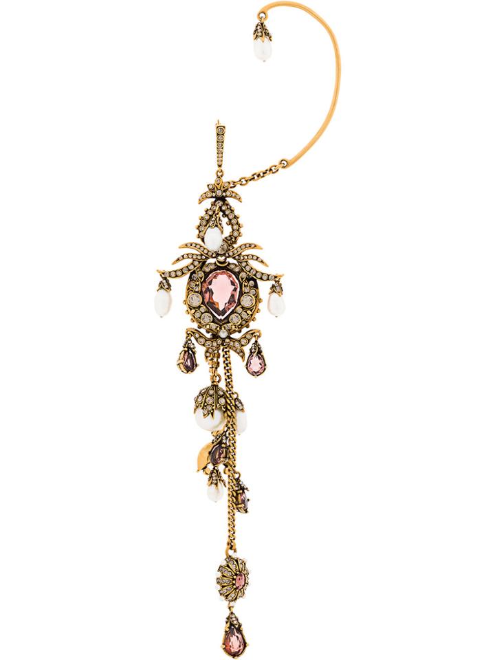 Alexander Mcqueen Chain Pearl Earring - Metallic