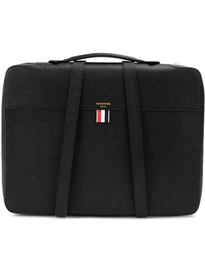 Thom Browne Handle Zip Top Artist Folio In Pebble Grain - Black