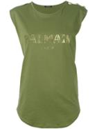 Balmain - Logo Tank Top - Women - Cotton - 38, Green, Cotton