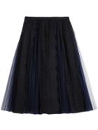 Burberry Lace Panel Pleated Tulle Skirt - Blue