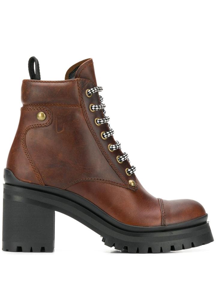 Miu Miu Lace-up Chunky Boots - Brown