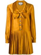 Gucci Pleated Long Sleeve Dress, Women's, Size: 40, Yellow/orange, Acetate/silk