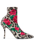 Dolce & Gabbana Rose Print Boots - Brown