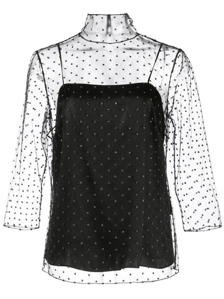 Adam Lippes Sheer Roll Neck Top - Black