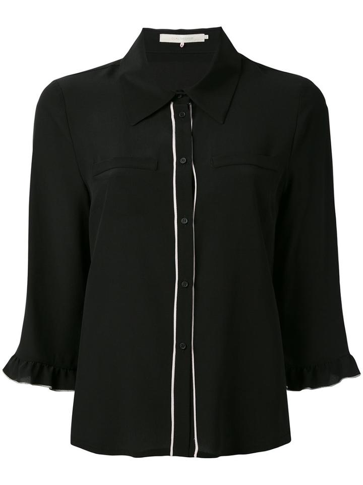 L'autre Chose - Cropped Sleeves Shirt - Women - Silk - 42, Black, Silk