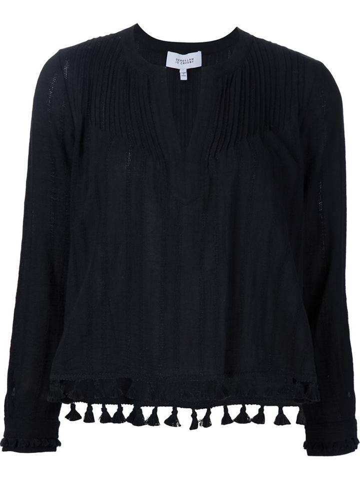 Derek Lam 10 Crosby Tasseled Hem Longlseeved Blouse, Women's, Size: 0, Black, Cotton
