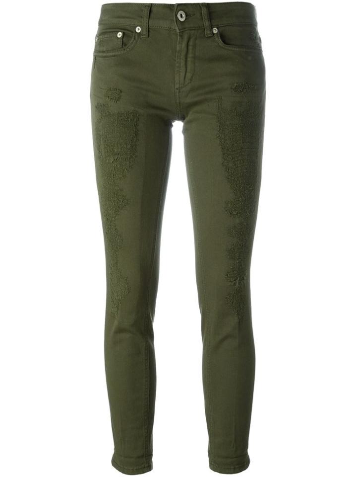 Dondup Distressed Trousers, Women's, Size: 26, Green, Cotton/spandex/elastane